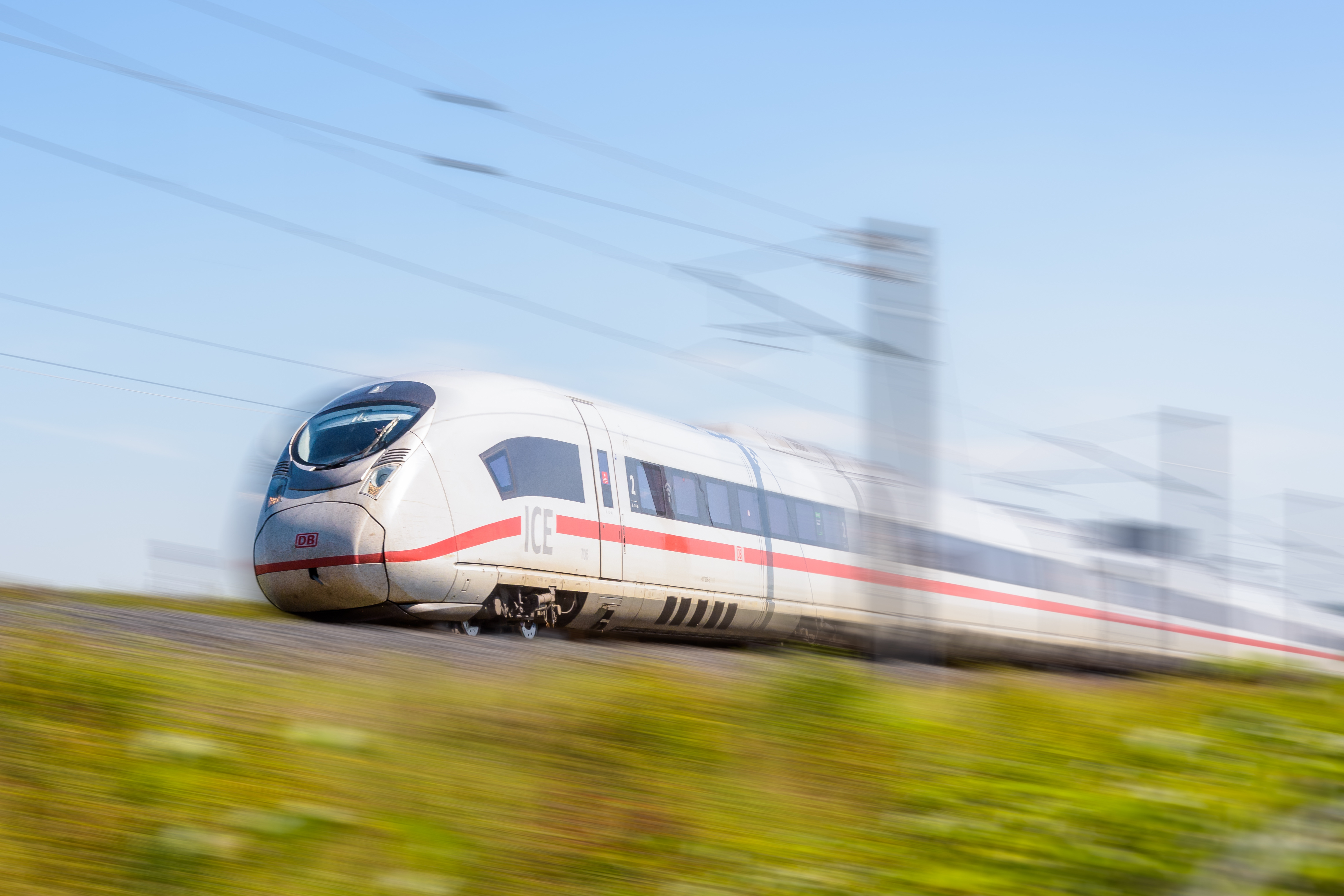 An ICE high speed train with motion blur.