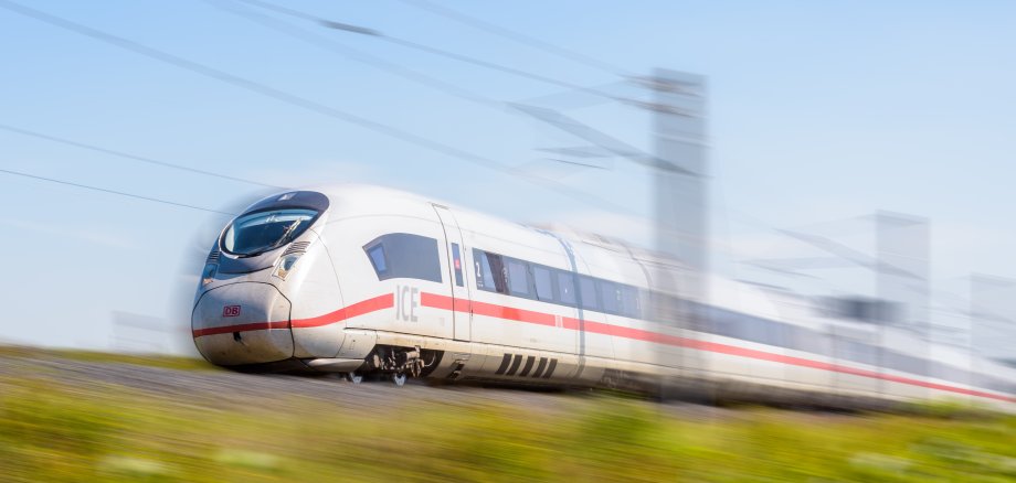 An ICE high speed train with motion blur.