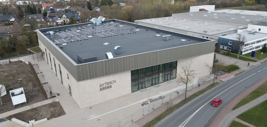 Luftbildaufnahme der neuen Axtbach-Arena Luftbildaufnahme der neuen Axtbach-Arena