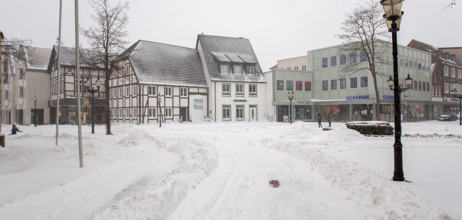 Schnee auf dem Oelder Marktplatz