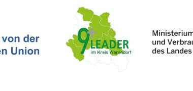 Logo 9Plus Leader im Kreis Warendorf, Wappen NRW, EU-Flagge