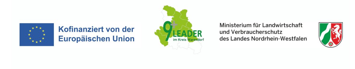 Logo 9Plus Leader im Kreis Warendorf, Wappen NRW, EU-Flagge