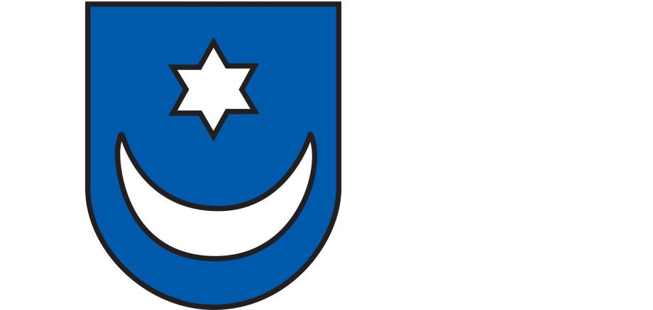 Wappen Stadt Oelde. Weißer Stern und darunter weißer Halbmond auf blauem Grund.