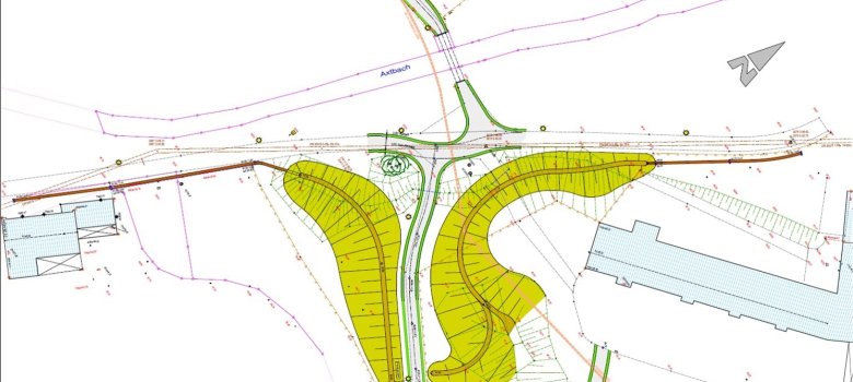 Technische Zeichnung einer Wallanlagen zur Abgrenzung entlang der Albert-Schweitzer-Schule und der Gesamtschule