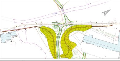 Technische Zeichnung einer Wallanlagen zur Abgrenzung entlang der Albert-Schweitzer-Schule und der Gesamtschule