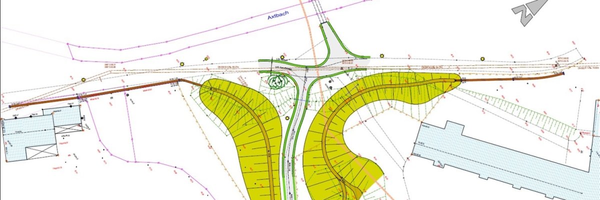 Technische Zeichnung einer Wallanlagen zur Abgrenzung entlang der Albert-Schweitzer-Schule und der Gesamtschule