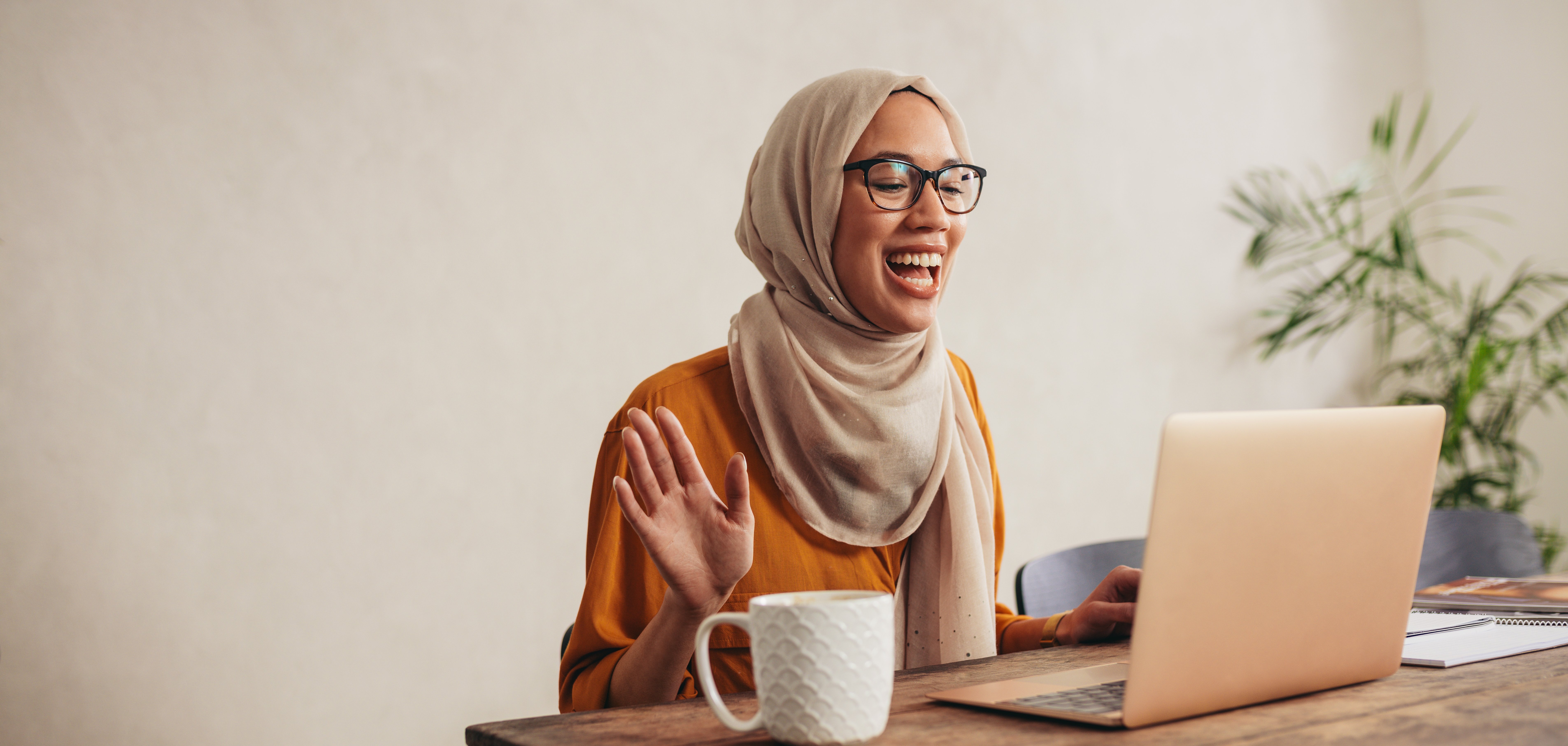 Muslim woman at home having a zoom meeting call