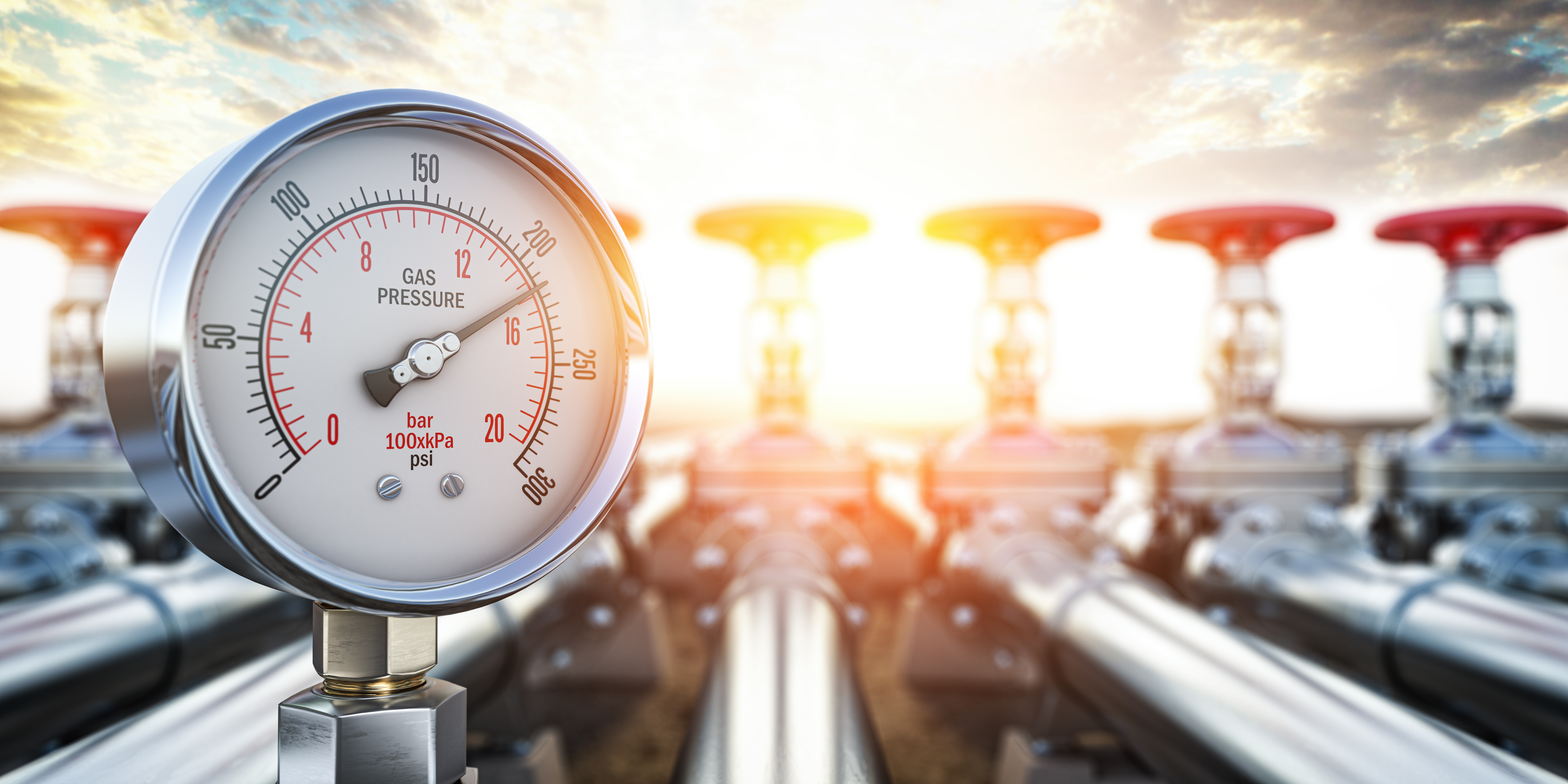 Gas pression gauge meters on gas pipeline. Gas extraction, produ