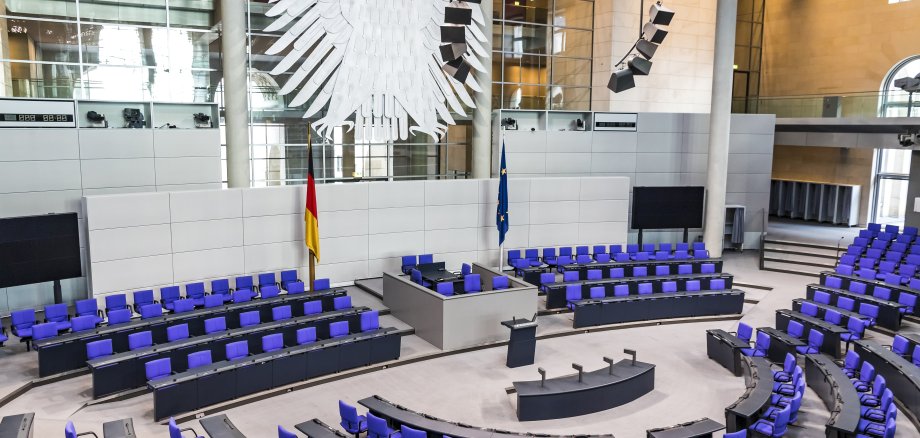 BERLIN, GERMANY - SEPTEMBER 20, 2017: Interior of Plenary Hall (meeting room) of German Parliament (Deutscher Bundestag). Building and Meeting room available for public between plenary sessions